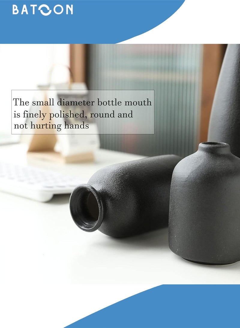 باتون مجموعة من 3 مزهريات سيراميك صغيرة للديكور، ديكور منزلي عصري، مزهريات للديكور، مزهرية عشب البامباس، مزهريات زهور مجففة، غرفة المعيشة، رف طاولة، قطع مركزية للديكور - Image 4