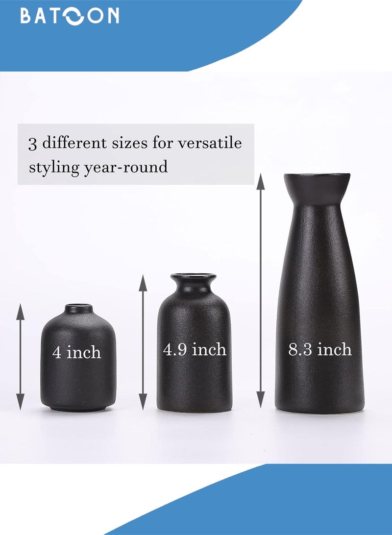 باتون مجموعة من 3 مزهريات سيراميك صغيرة للديكور، ديكور منزلي عصري، مزهريات للديكور، مزهرية عشب البامباس، مزهريات زهور مجففة، غرفة المعيشة، رف طاولة، قطع مركزية للديكور - Image 3