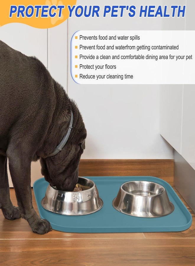 SMILOOL Silicone Pet Feeding Mat with Raised Edge for Food and Water, Dog Bowl Mats, Cat Bowls Placemat with High Lip for Floor Waterproof, Rubber Tray for Cats and Dogs 22 x 14 x0.8 Slate Blue - Image 5