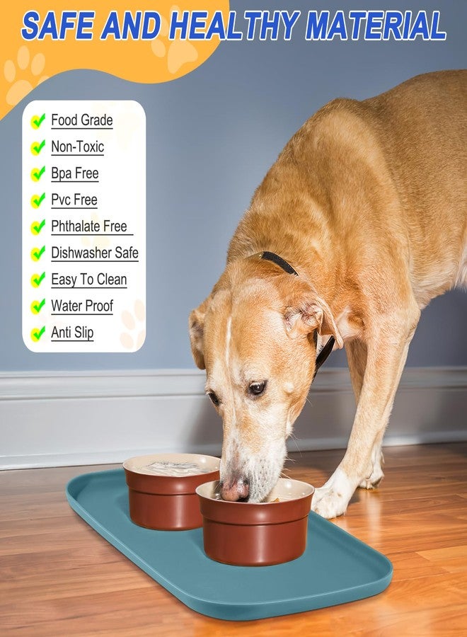 SMILOOL Silicone Pet Feeding Mat with Raised Edge for Food and Water, Dog Bowl Mats, Cat Bowls Placemat with High Lip for Floor Waterproof, Rubber Tray for Cats and Dogs 22 x 14 x0.8 Slate Blue - Image 3