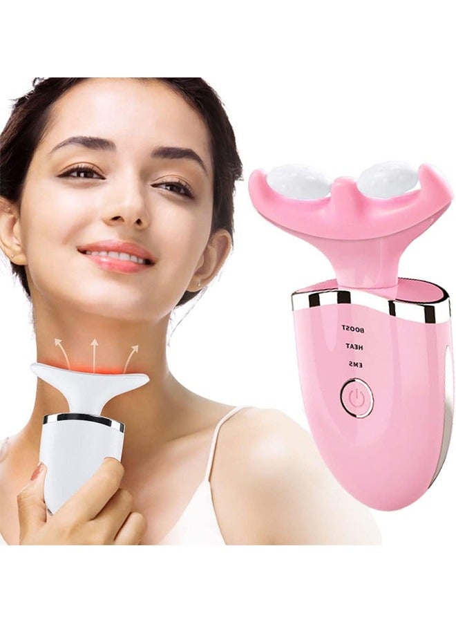 JCB CHIC Neck Beauty Device Photonic Neck Massager Neck Firming Wrinkle Remove Machine with Massage Head and Color Light, for Neck Skin Tightening & Lifting Pink - Image 1
