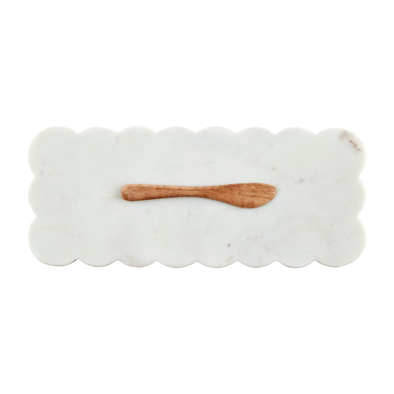 Mud Pie Scallop Marble Board Set 12 x 5 White