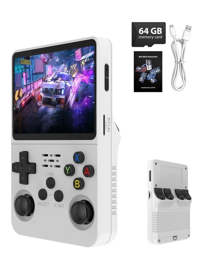 Wheels R36S Retro Handheld Game Console, White, 15000+ Games, 64G Built-in Storage, Portable Gaming System with Color Display, Rechargeable Controller