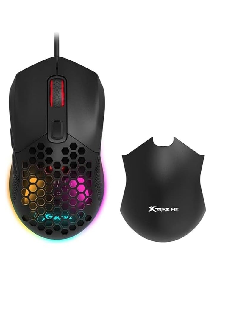 XTRIKE ME GM316 RGB Gaming Mouse - Optical Sensor 7,200 DPI - Detachable Top Covers - Lightweight Only 67G (Black)  - Image 1