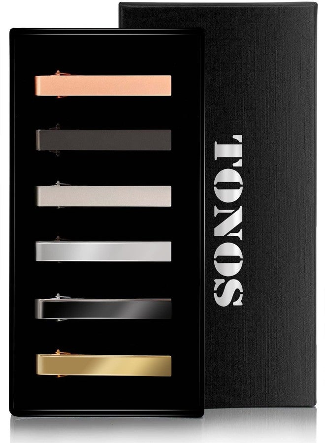 TONOS Tie Clips for Men, 6 PACK Tie Clip Set with Elegant Gift Box - Shiny & Matte Tie Clips Black, Silver, Gold Tie Bar Tie Pinch Tie Clasp. Nice Gift for Father, Husband, Boyfriend, Wedding (Classic 6PC) - Image 1