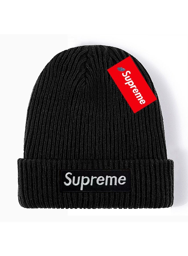 SUPREME قبعة بيانية سوداء محبوكة مع شعار صندوقي