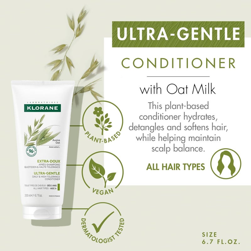 Klorane Ultra-Gentle Conditioner with Oat Milk - Sulfate-Free - Dermatologist and Pediatric Tested - Hypoallergenic, Vegan, Plant-Based Formula - High Tolerance Formula for Whole Family - 6.7 fl. oz. - Image 2