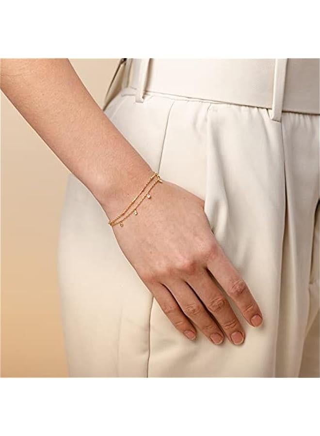 PAVOI 14K Gold Plated Beaded Cuban Cubic Zirconia Simulated Diamond Station Infinity Chain Bracelets for Women | Adjustable Chain Bracelet - Image 2