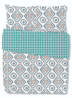 Home-Tex Design King Size 100% Cotton 6 Piece Bed Set with reversible Duvet cover Design Energie - 1 Printed Flat Sheet 240x260 cm 1 Prinetd Duvet Cover 240x200 cm 4 Pillows 50x80 cm Design Energie Blue  - Image 1