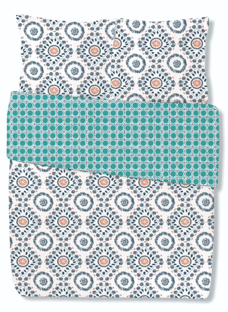 Home-Tex Design King Size 100% Cotton 6 Piece Bed Set with reversible Duvet cover Design Energie - 1 Printed Flat Sheet 240x260 cm 1 Prinetd Duvet Cover 240x200 cm 4 Pillows 50x80 cm Design Energie Blue  - Image 1