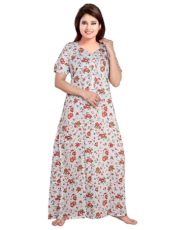 Keyocean Women's Cotton Printed Maxi Night Gown Nighty (Pack of 4) White, Beige, Grey & Purple - Image 3