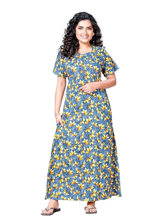 Keyocean Women's Cotton Printed Maxi Night Gown Nighty (Pack of 4) White, Beige, Grey & Purple - Image 4