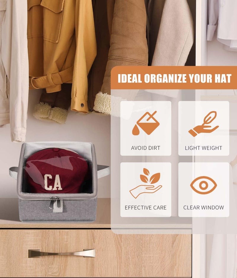 Livelab Hat Organizer for Baseball Caps, Hat Storage Holder Container for Closet Hold Up to 24 Caps with Clear Window, Hat Boxes for Home Storage | 2Pcs Grey - Image 3
