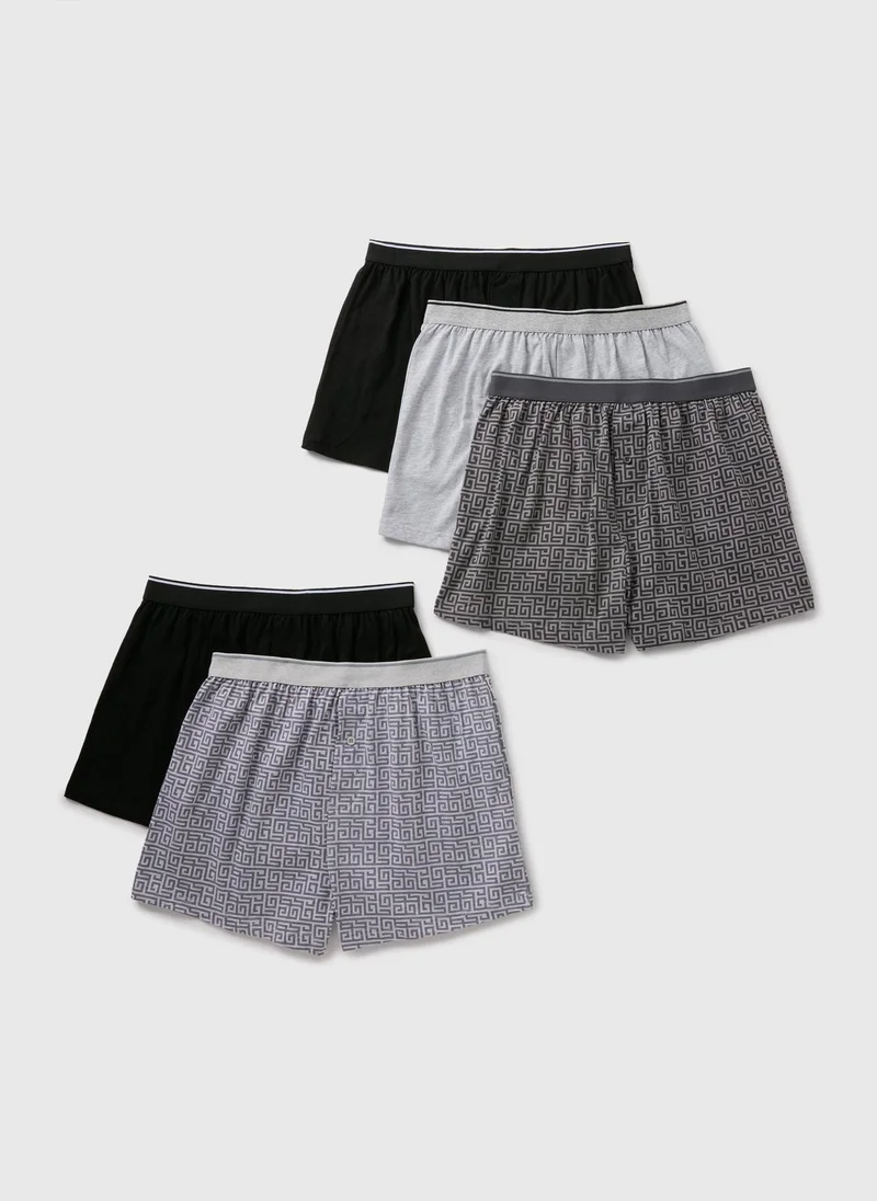Matalan 5 Pack Grey Mono Patterned Loose Fit Boxers