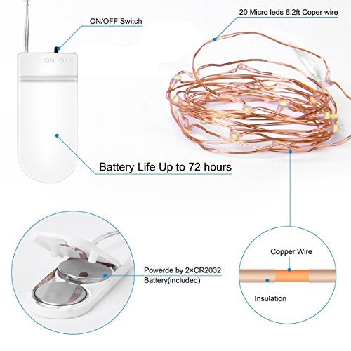 XERGY 20 LED 2 m Starry String Battery Powered Fairy Lights 2X CR2032 Large Beads Copper Wire (6 pieces, Warm White) - Image 4