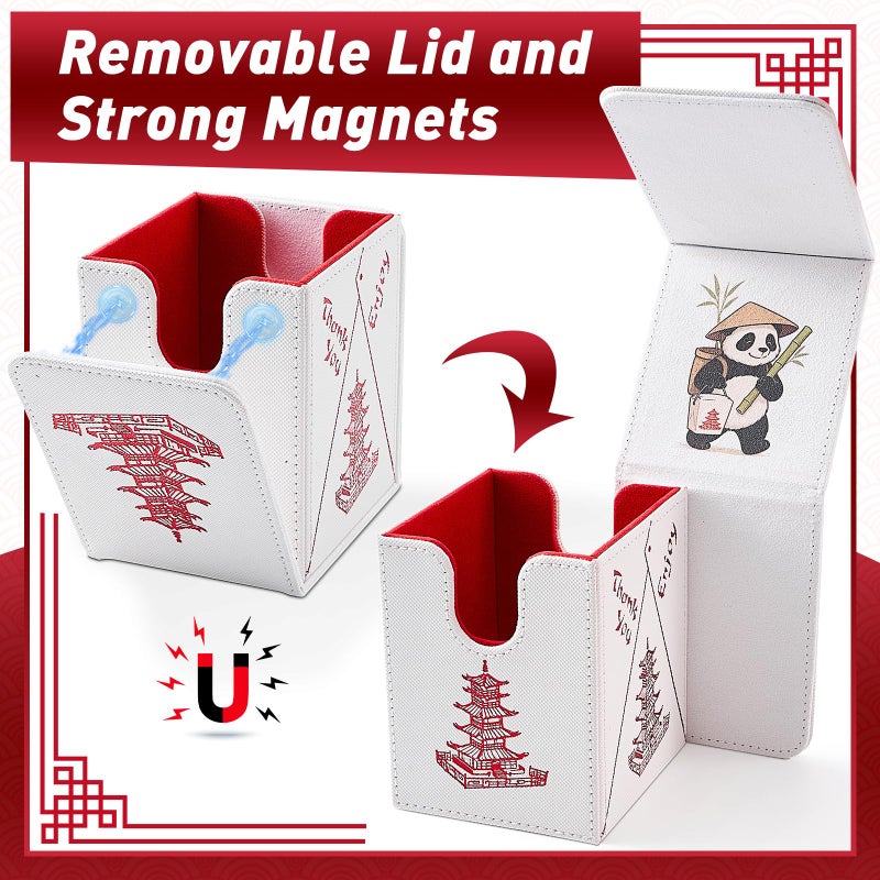 Venssu Chinese Takeout MTG Deck Box  Commander Deck Case Fits 100 Double Sleeved Cards  PU Leather Storage Box with 2 Dividers(Bright Red and White)  Compatible with TCG/PTCG/EDH/Magic/Sport Cards - Image 5