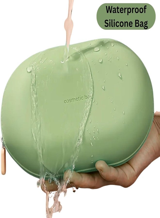 Jenibri 1Pack, Portable Large Capacity Silicone Cosmetic Bag, Travel Waterproof Wash Bag Zipper Pouch Toiletry Bag - Pretty Gifts for Teacher Mom Sister Girlfriend (Green) - Image 3