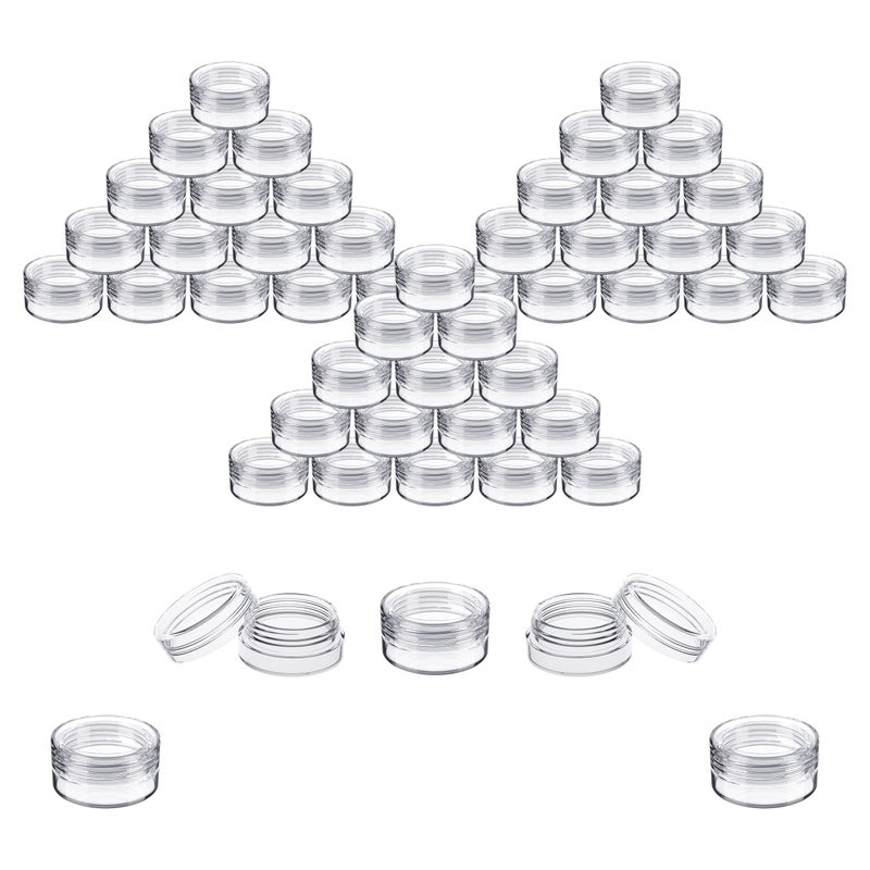 Houseables 3 Gram Jar, 3 ML, Clear, 50 Pk, BPA Free, Cosmetic Sample Empty Container, Plastic, Round Pot, Screw Cap Lid, Small Tiny 3g Bottle, for Make Up, Eye Shadow, Nails, Powder, Paint, Jewelry - Image 1