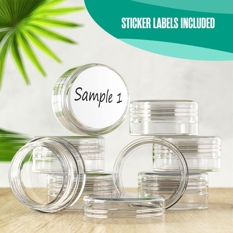 Houseables 3 Gram Jar, 3 ML, Clear, 50 Pk, BPA Free, Cosmetic Sample Empty Container, Plastic, Round Pot, Screw Cap Lid, Small Tiny 3g Bottle, for Make Up, Eye Shadow, Nails, Powder, Paint, Jewelry - Image 4