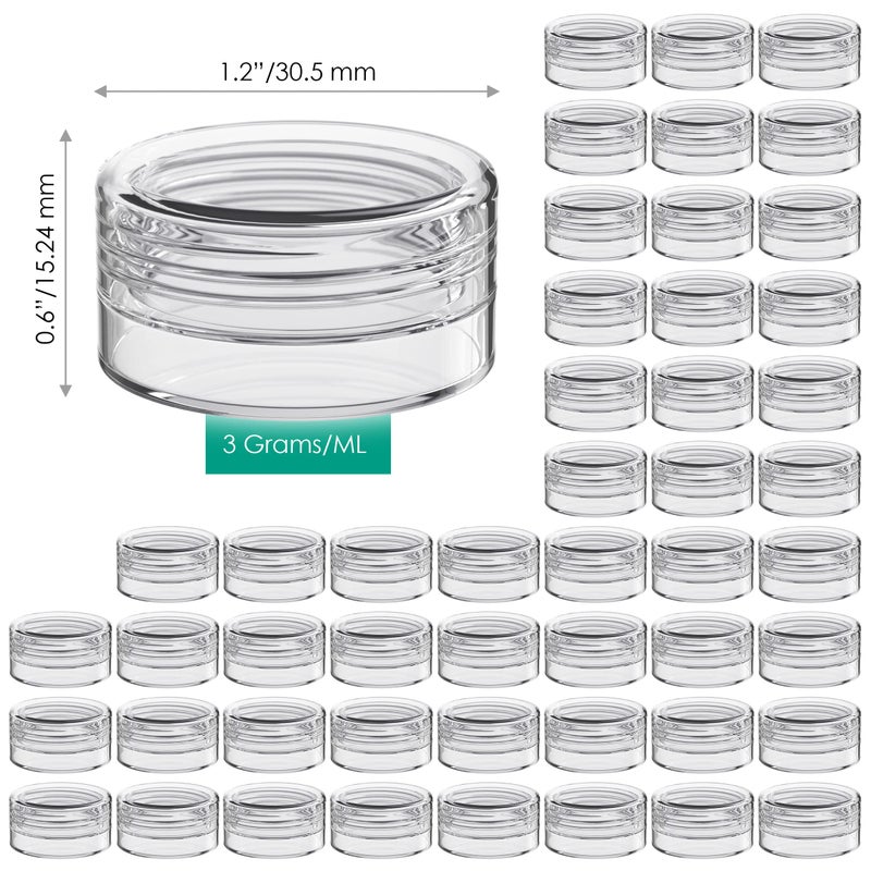 Houseables 3 Gram Jar, 3 ML, Clear, 50 Pk, BPA Free, Cosmetic Sample Empty Container, Plastic, Round Pot, Screw Cap Lid, Small Tiny 3g Bottle, for Make Up, Eye Shadow, Nails, Powder, Paint, Jewelry - Image 2