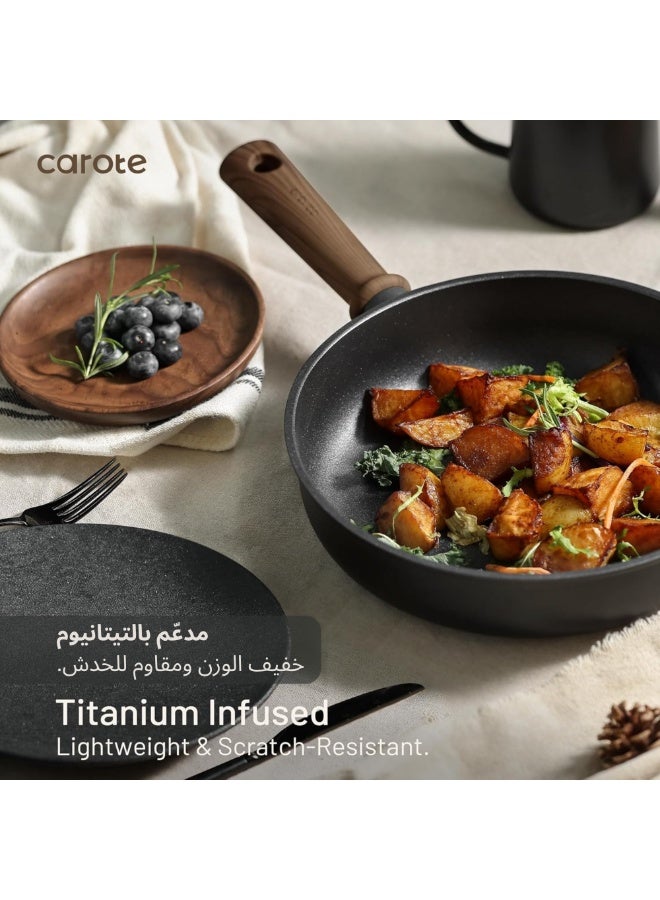 Carote 16-Piece Titanium Non Stick Cookware Set – Scratch-Resistant, Induction & Gas Compatible, Space Saving Kitchen Pots and Pans with Lids, PFOA & PFOS Free, Non Toxic, Hokkaido Collection, Black - Image 4