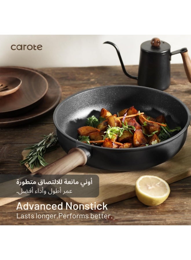 Carote 16-Piece Titanium Non Stick Cookware Set – Scratch-Resistant, Induction & Gas Compatible, Space Saving Kitchen Pots and Pans with Lids, PFOA & PFOS Free, Non Toxic, Hokkaido Collection, Black - Image 3