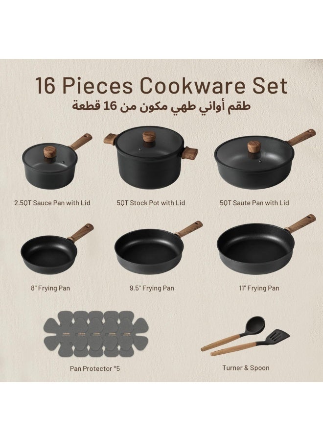 Carote 16-Piece Titanium Non Stick Cookware Set – Scratch-Resistant, Induction & Gas Compatible, Space Saving Kitchen Pots and Pans with Lids, PFOA & PFOS Free, Non Toxic, Hokkaido Collection, Black - Image 2