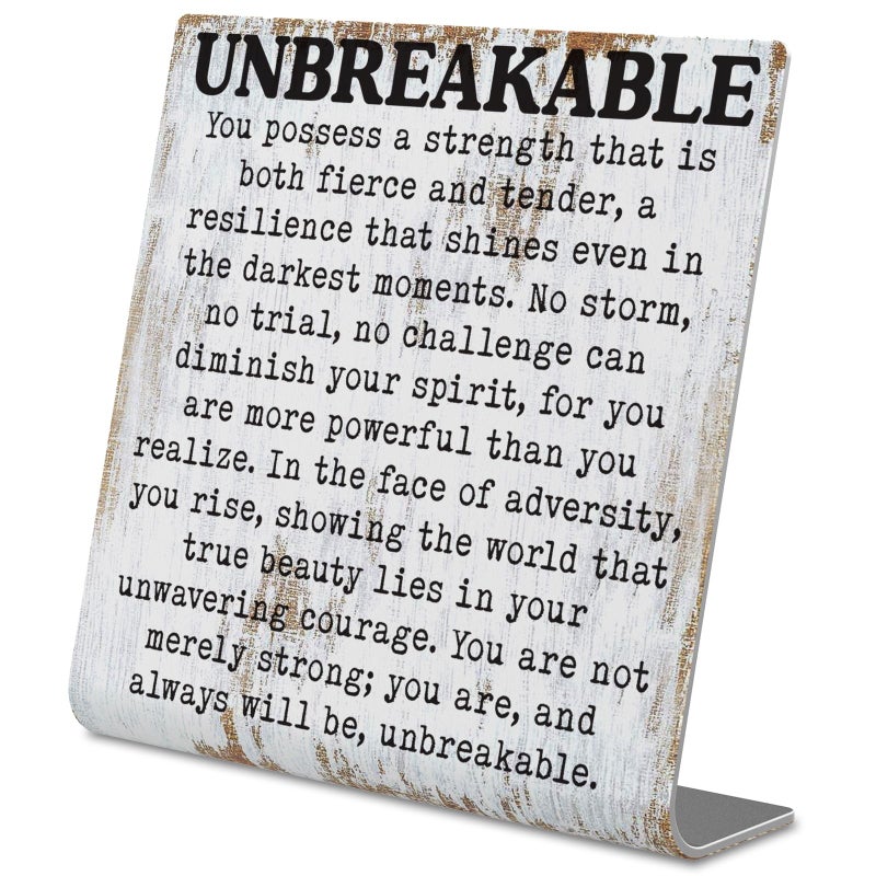 TRCENDE Unbreakable Inspirational Desk Sign Resilience & Strength Quote Decor, Rustic Steel Plaque Gift for Women, Survivors, Therapists, Friends, or Coworkers â€“ Mental Health Empowerment Sign XLK516 - Image 1