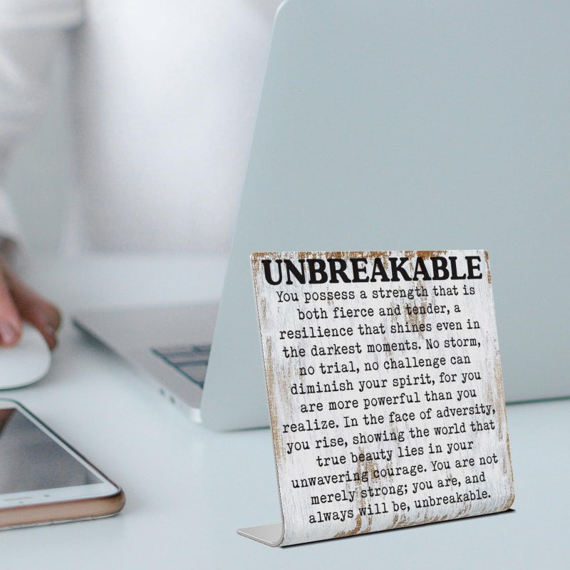 TRCENDE Unbreakable Inspirational Desk Sign Resilience & Strength Quote Decor, Rustic Steel Plaque Gift for Women, Survivors, Therapists, Friends, or Coworkers â€“ Mental Health Empowerment Sign XLK516 - Image 3