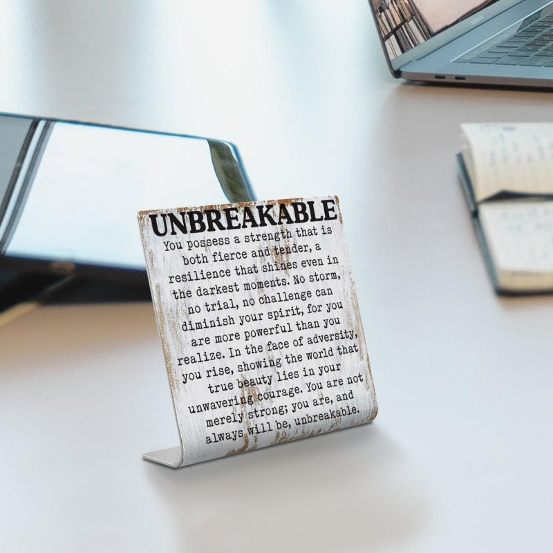 TRCENDE Unbreakable Inspirational Desk Sign Resilience & Strength Quote Decor, Rustic Steel Plaque Gift for Women, Survivors, Therapists, Friends, or Coworkers â€“ Mental Health Empowerment Sign XLK516 - Image 4