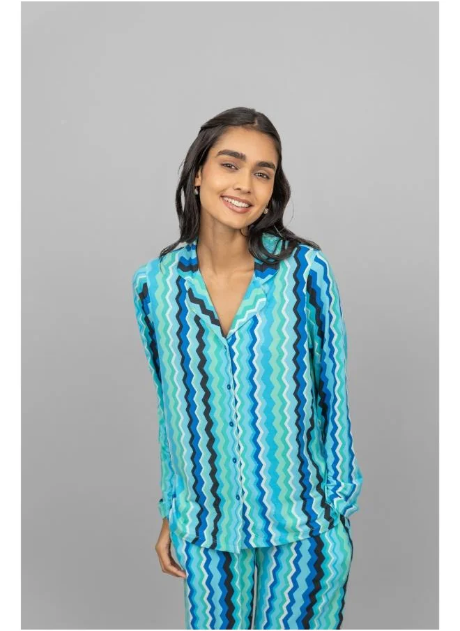 NeceSera AquaWave Half Sleeve Button Down Shorts Set