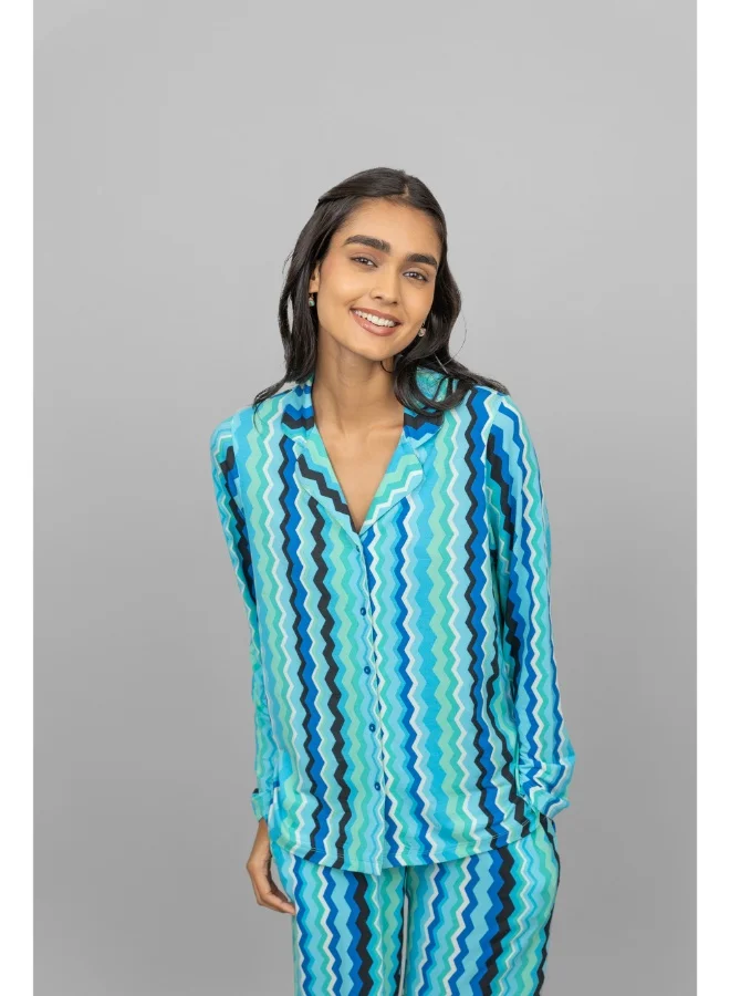 NeceSera AquaWave Half Sleeve Button Down Shorts Set