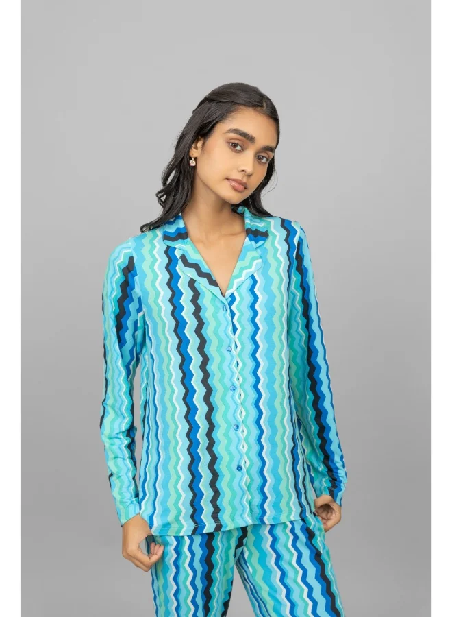 NeceSera AquaWave Half Sleeve Button Down Shorts Set