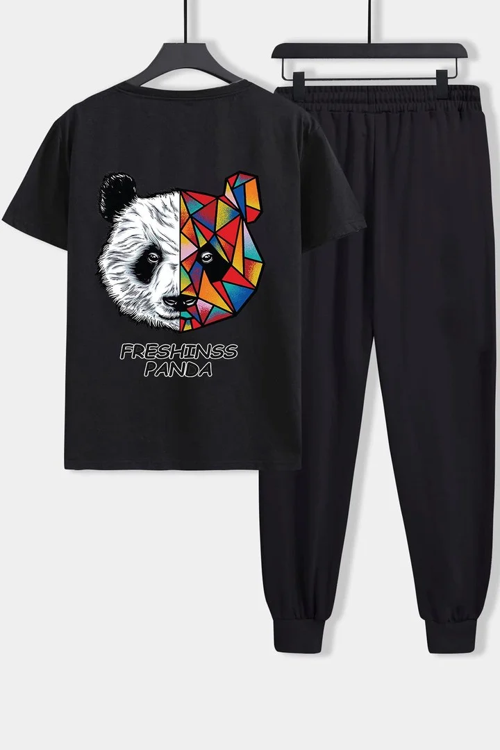 ONLYTRENDWEAR Unisex Panda Printed 2-Piece Tracksuit Set S.m. Black