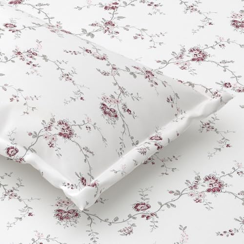 Plumora Queen Size Fitted Bedsheet Cotton with Elastic, 100% Pure Cotton Double Bed Fitted Sheet with 2 Pillow Covers, 240 TC, 60×78 Inches up to 8-inch Mattress, Floral Design – (Floral Purple) - Image 1