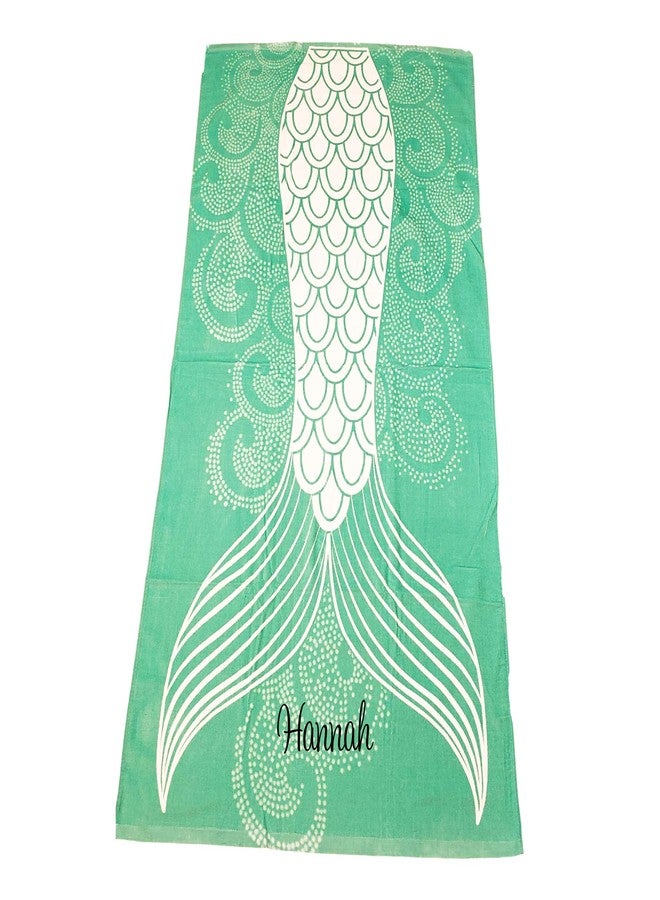101 BEACH Summer Trendy Printed Large Beach Pool Towel - Personalization Available (Seafoam Green Mermaid Tail - Embroidered Name) - Image 1