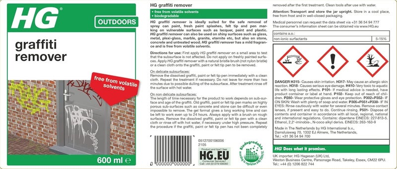 HG Graffiti Cleaner, Powerful Spray Paint, Emulsion, Pen & Mark Remover for All Surfaces – 600ml (127060106) - Image 4