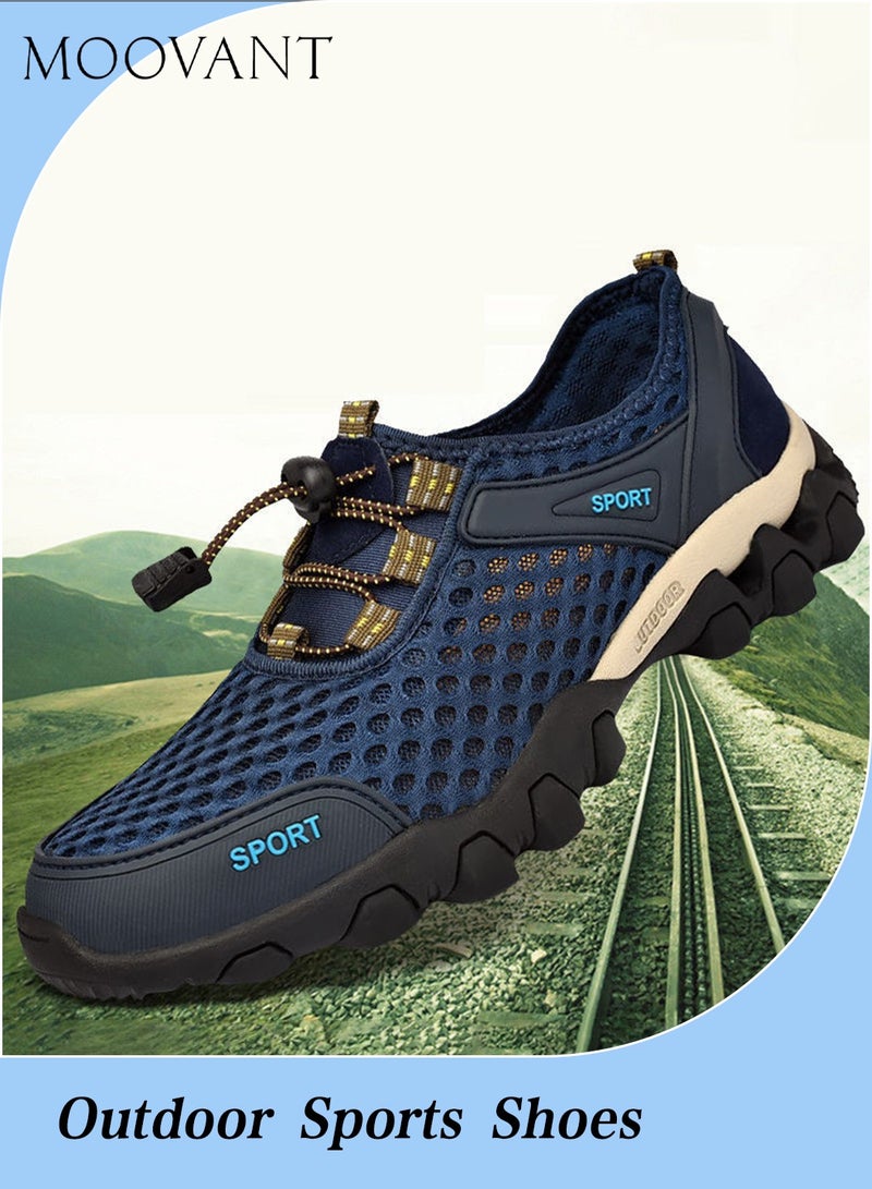 Moovant Men Casual Shoes, Fashionable & Versatile Mesh Breathable Shoes for Men, New Summer Outdoor Sports Shoes, Hiking Shoes, Hollow Wading River Shoes, Non-slip Shoes, Dark Blue - Image 1