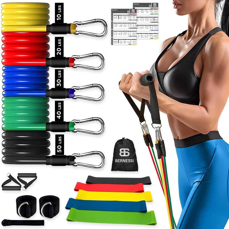 Bernessi 16-Piece Resistance Band Set for Men & Women, Up to 150 Lbs - Image 1