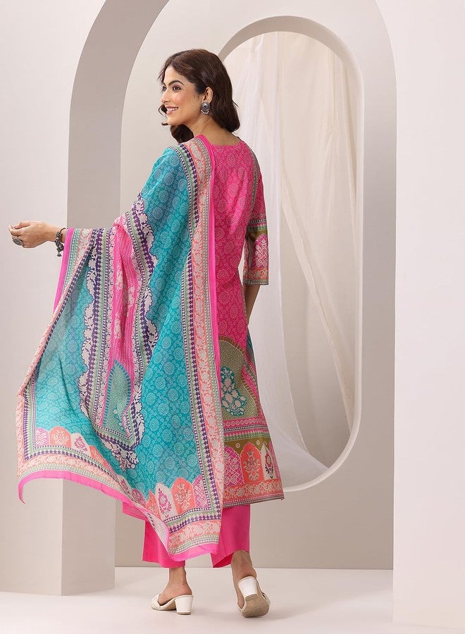 Libas Womens Printed Cotton Straight Kurta With Trousers and Dupatta - Image 5