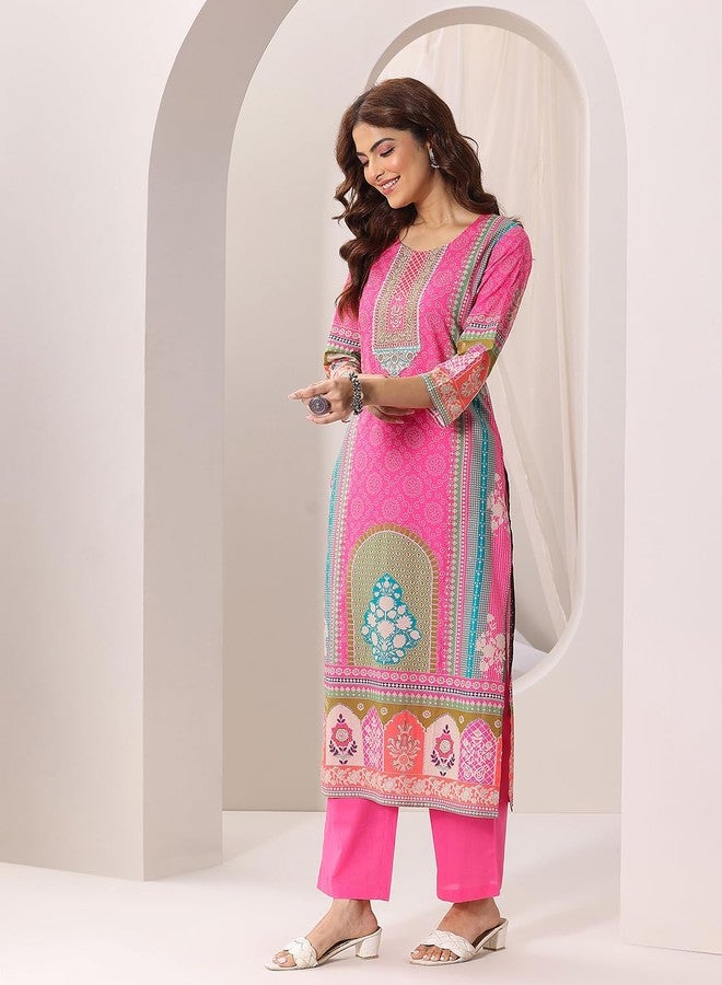 Libas Womens Printed Cotton Straight Kurta With Trousers and Dupatta - Image 4