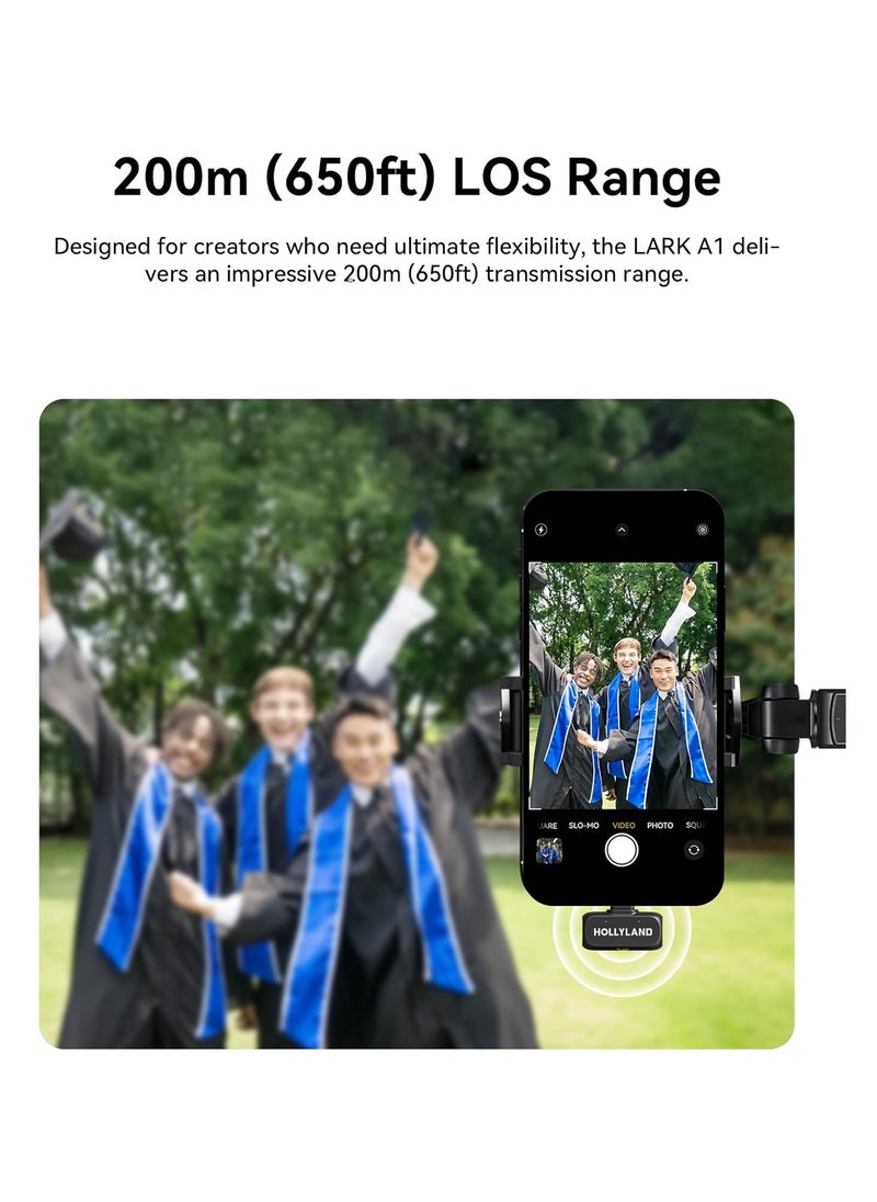 Hollyland LARK A1 Mini Duo 2‑Person Wireless Microphone System with Lightning Connector – Ultra-Compact 48 kHz/24‑Bit, 120 dB SPL, 3‑Level Noise Cancellation, Charging Dock