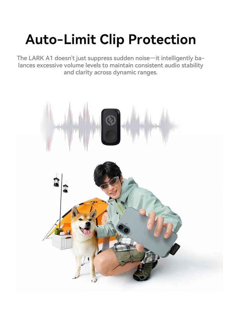 Hollyland LARK A1 Mini Duo 2‑Person Wireless Microphone System with Lightning Connector – Ultra-Compact 48 kHz/24‑Bit, 120 dB SPL, 3‑Level Noise Cancellation, Charging Dock