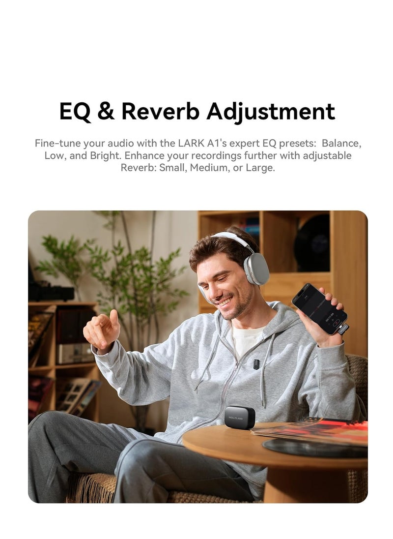 Hollyland LARK A1 Mini Duo 2‑Person Wireless Microphone System with Lightning Connector – Ultra-Compact 48 kHz/24‑Bit, 120 dB SPL, 3‑Level Noise Cancellation, Charging Dock