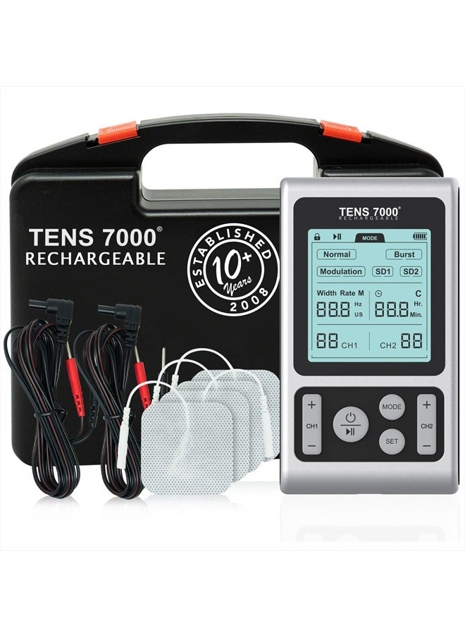 TENS 7000 Rechargeable TENS Unit Muscle Stimulator and Pain Relief Device - Advanced TENS Machine for Effective Back Pain Relief, Nerve Pain Relief, Muscle Pain Relief  - Image 1