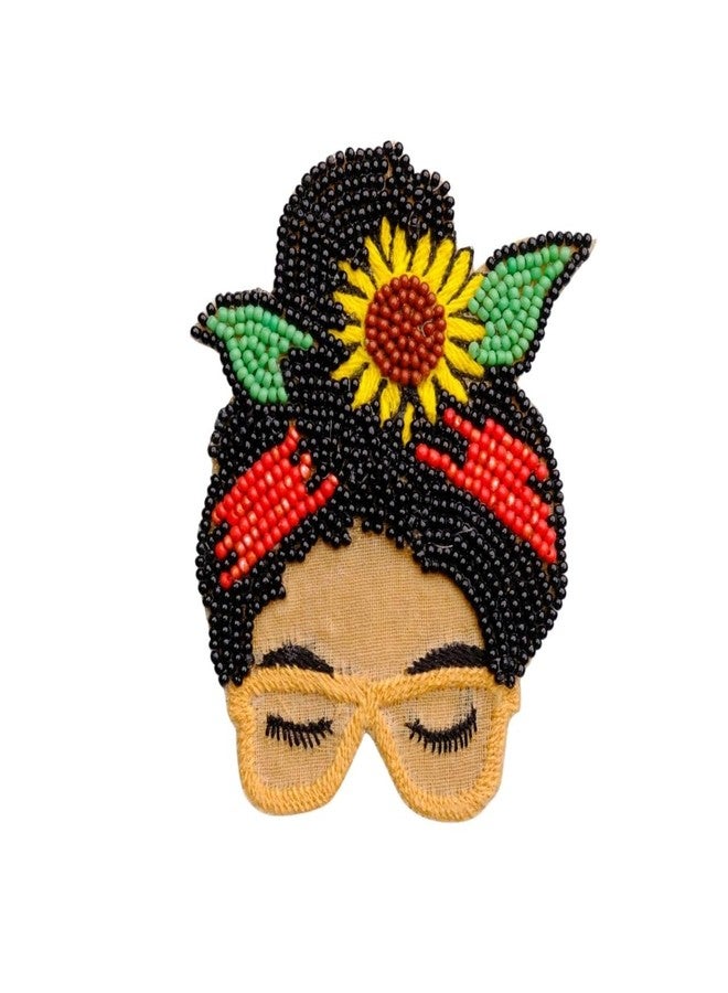 Abeo India Beaded Floral Brooch, 5-6 cm, Multi-Colour Artisanal Design with Sunflower - Image 2