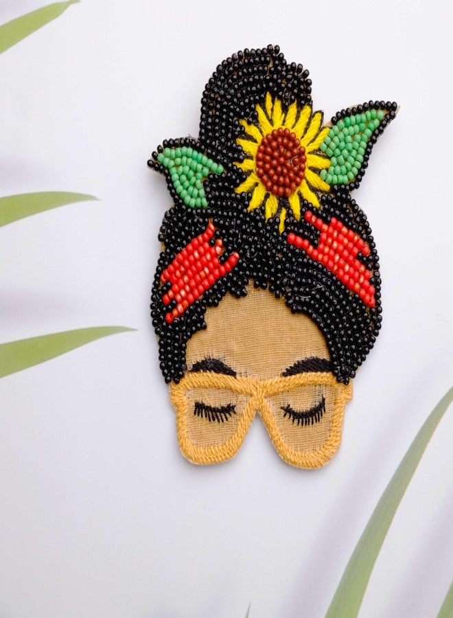 Abeo India Beaded Floral Brooch, 5-6 cm, Multi-Colour Artisanal Design with Sunflower - Image 3