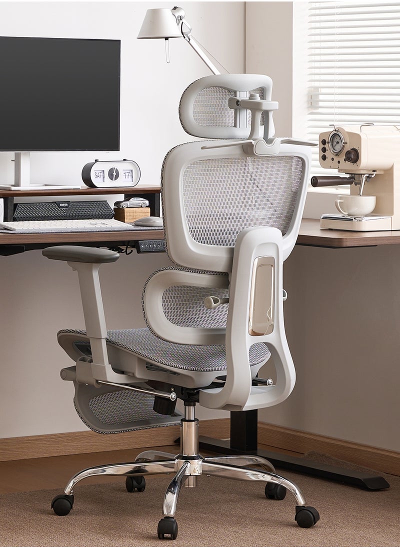 LarkLeaves Ergonomic Office/Gaming Chair with 5-Level Adjustable Footrest & Backrest & 2D Lumbar Support - 3D Armrests & Headrest - 145° Recline - Breathable Mesh Back & Seat, Grey  - Image 2