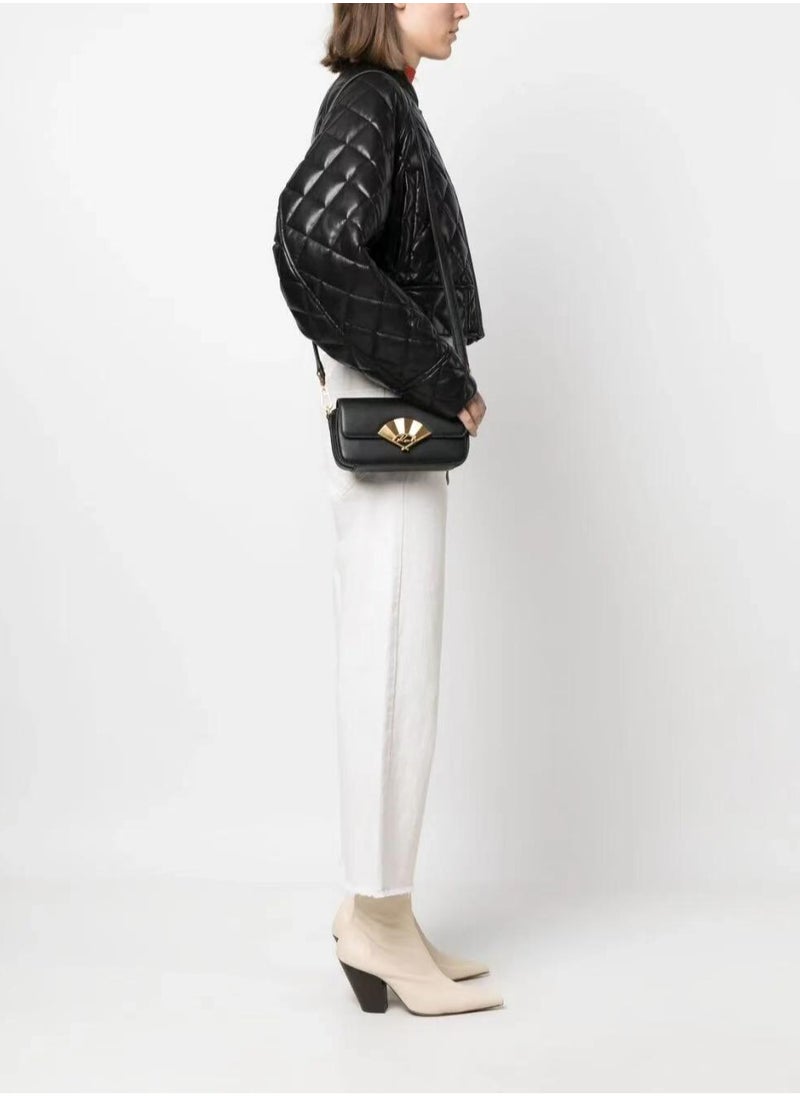 كارل لاجرفيلد باريس - حقيبة كروس بودي من الجلد من مجموعة Karl Lagerfeld Paris Signature Fan - Image 1