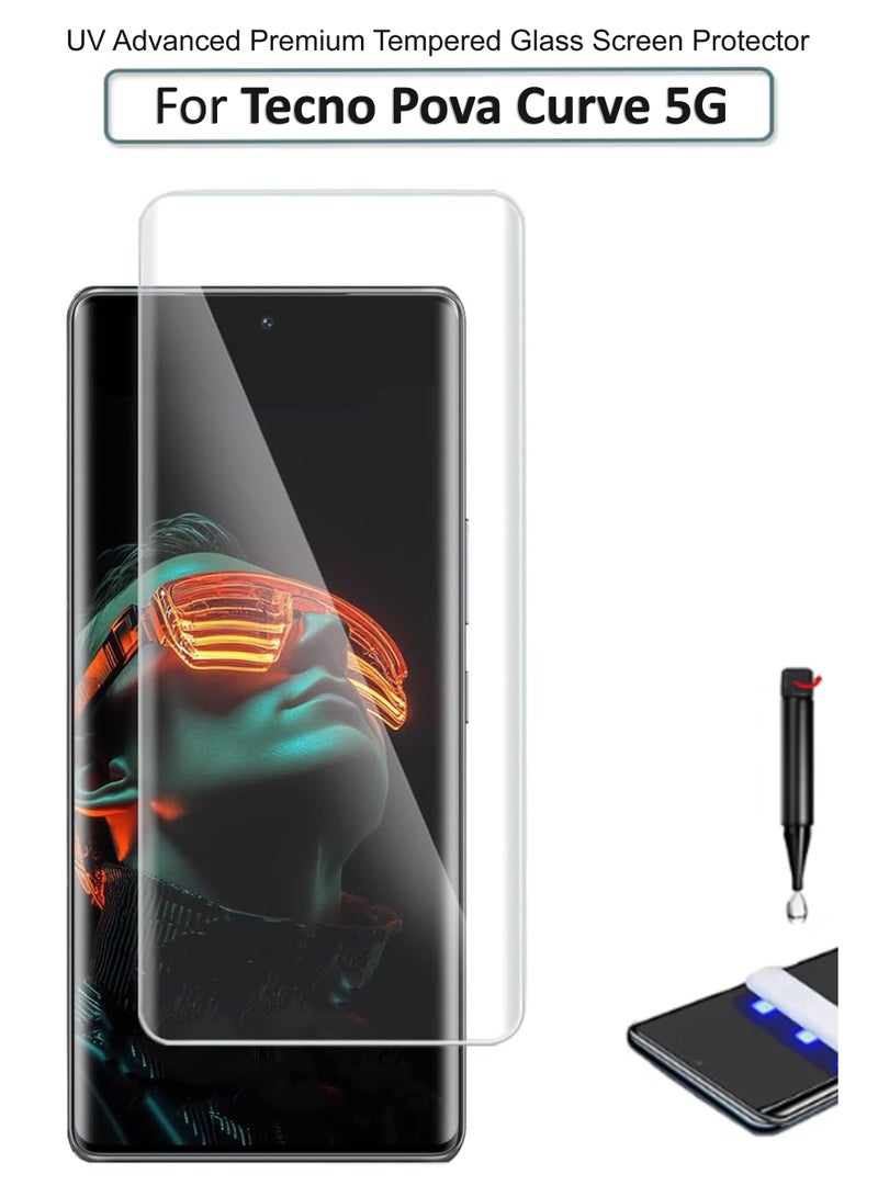 For Tecno Pova Curve 5G - UV Advanced Premium Tempered Glass Screen Protector Guard , Full Adhesive UV Curved Case Friendly HD Clarity With Installation Kit - Image 1